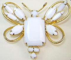 White (chalk Or Milk) Emerald Cut Brooch