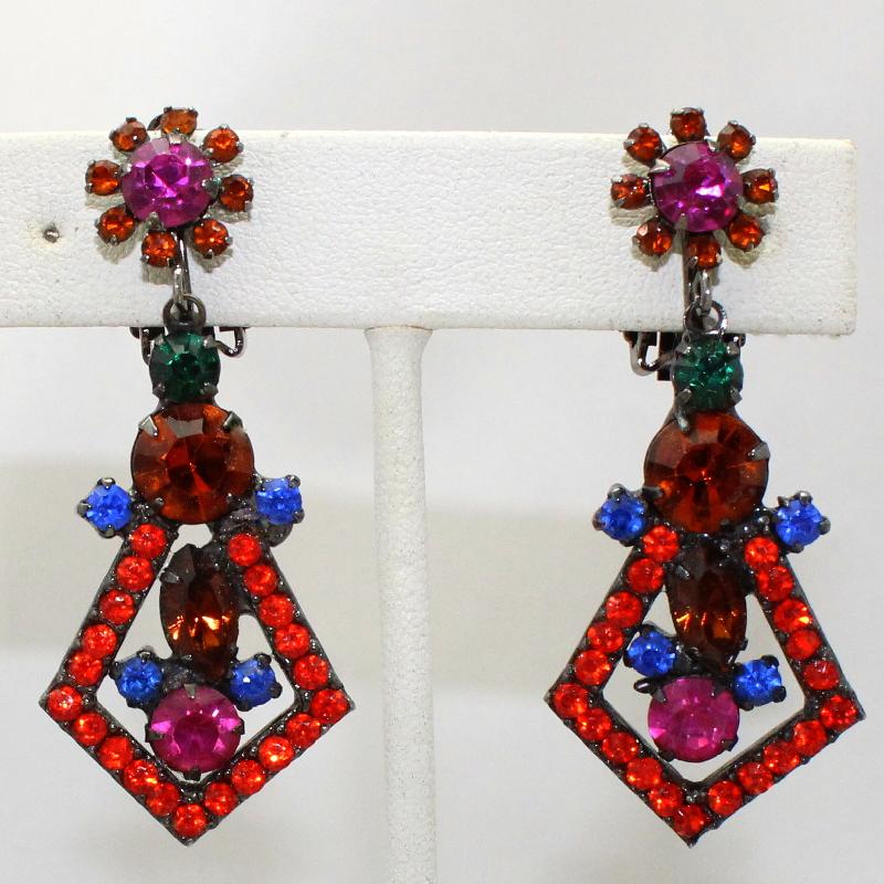 Front view of Orange Navettes Earrings Clip