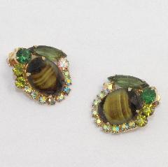 Green Oval Givre Earrings Clip