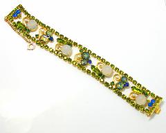 Green Cabochons Plastic Bracelet Flat Push In