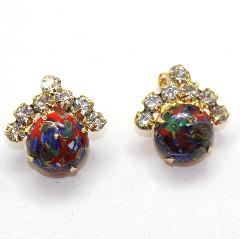 Red Cabochons Spotted Earrings Clip