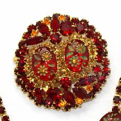 Red Cabochons Molded/Cut Brooch