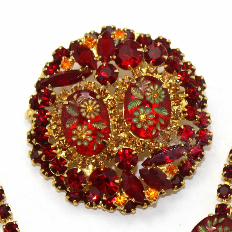 Front view of Red Cabochons Molded/Cut Brooch