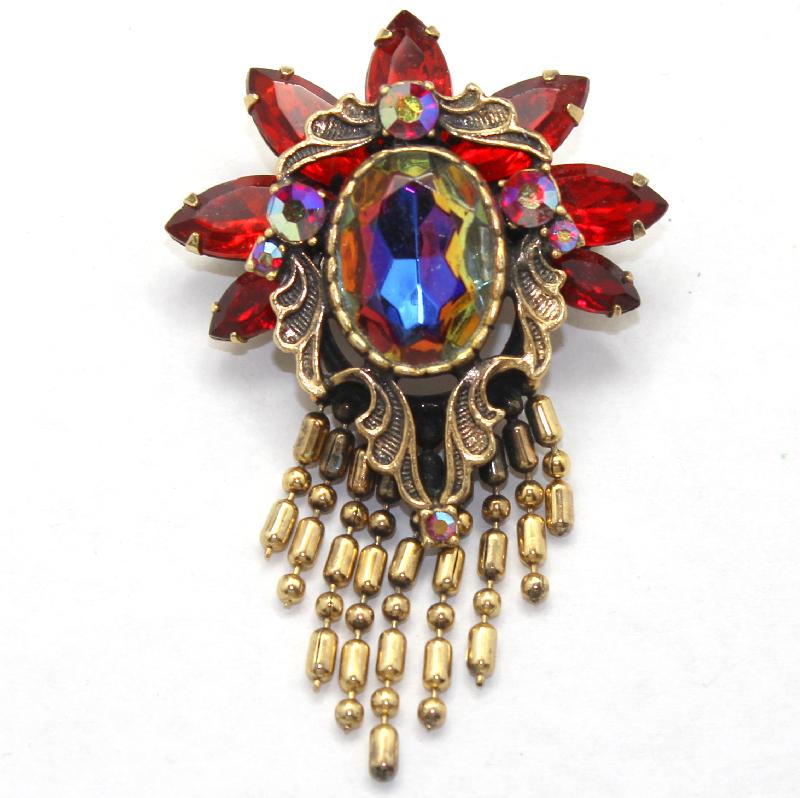 Front view of Red Oval Multi-Color/Shaded Brooch