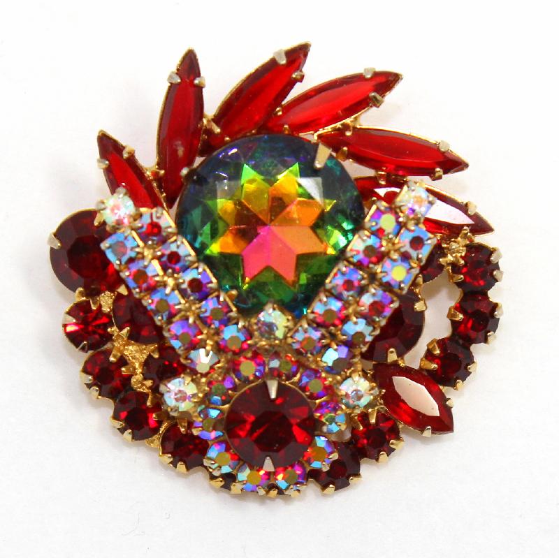 Front view of Red Navettes Multi-Color/Shaded Brooch