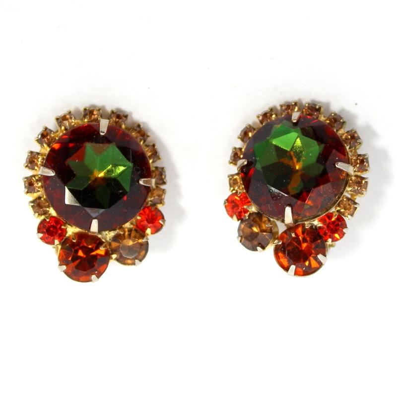 Front view of Fall Chatons Only Multi-Color/Shaded Earrings Clip