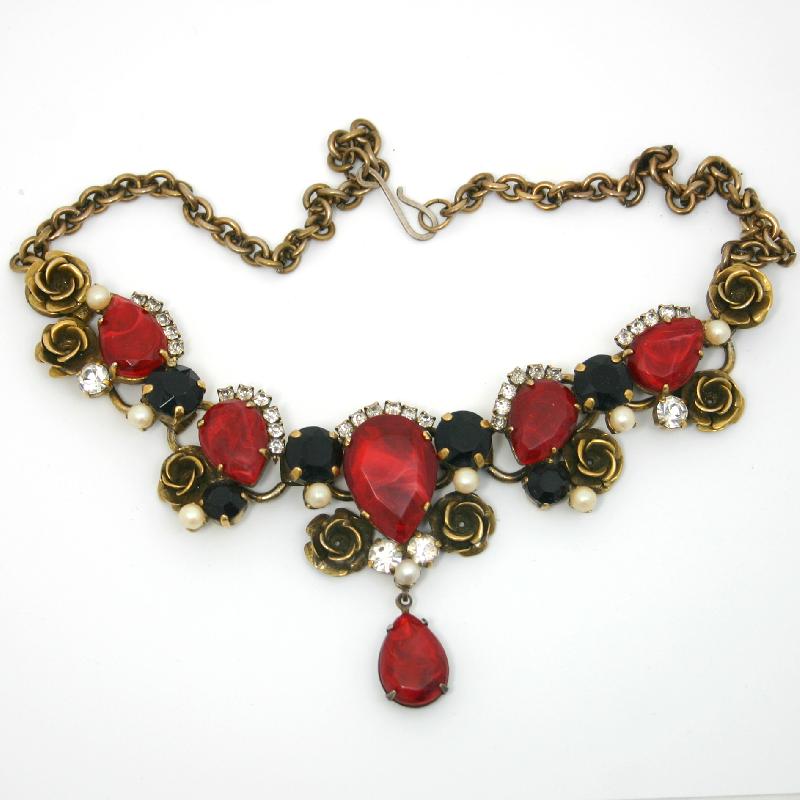 Front view of Red Pear Pearl Necklace