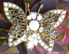 White (chalk Or Milk) Navettes Brooch