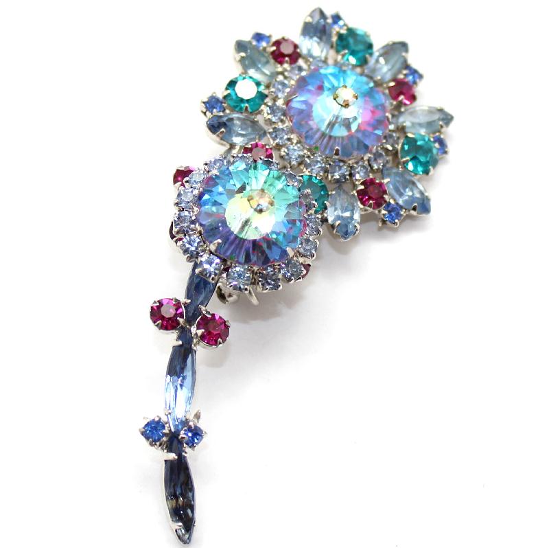 Front view of Blue Navettes Rivoli/Margarita Brooch