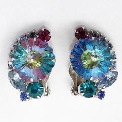 Blue Navettes Rivoli/Margarita Earrings Clip