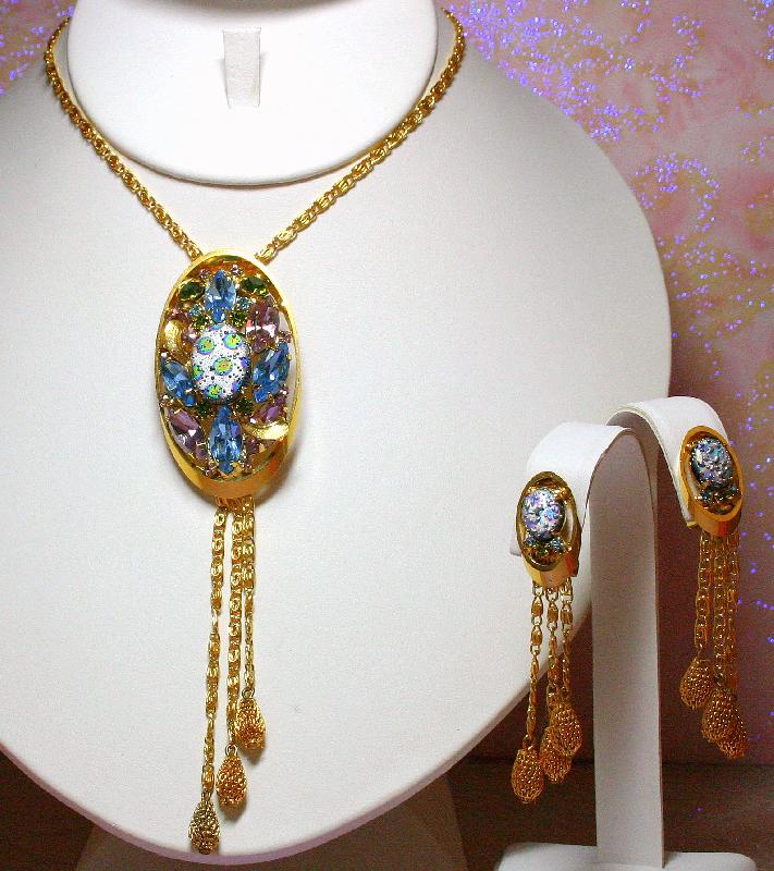 Front view of Multiple Colors Cabochons Spotted Earrings Clip