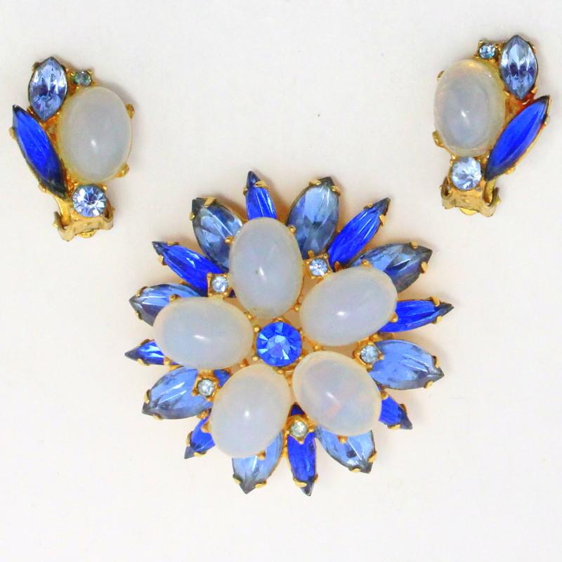 Front view of Blue Cabochons Earrings Clip
