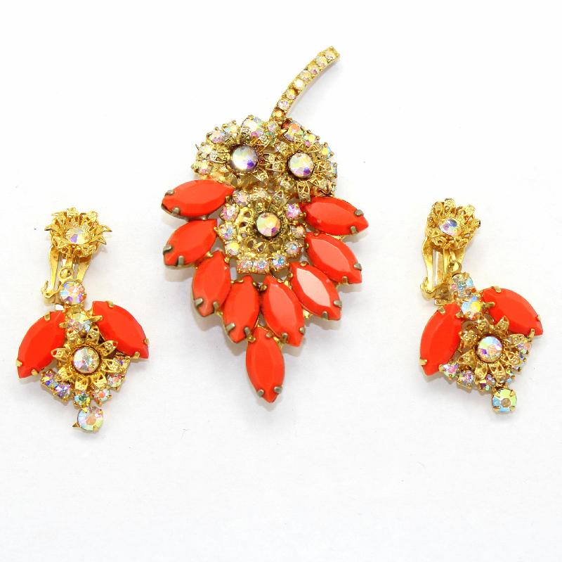 Front view of Orange Navettes Earrings Clip