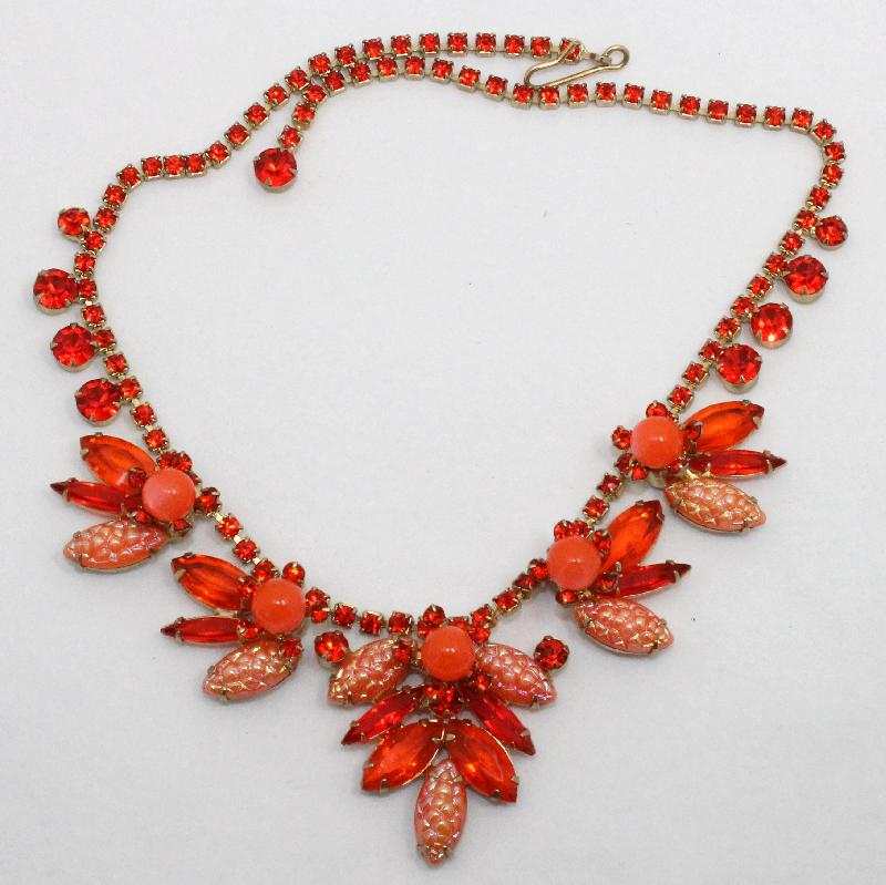 Front view of Orange Navettes Molded/Cut Necklace
