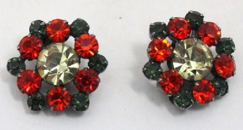 Front view of Multiple Colors Chatons Only Earrings Clip