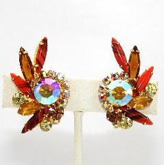 Orange Navettes Striped Earrings Clip