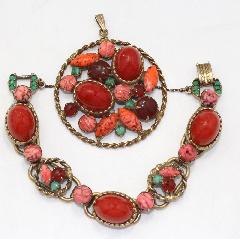 Red Cabochons Multi-Color/Shaded Bracelet 5 Link