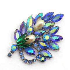 Blue Navettes Pearl Brooch