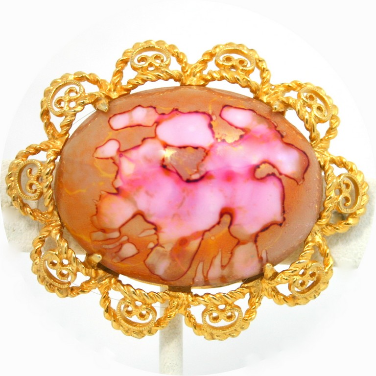 Front view of Pink Cabochons Painted (hand/Transfer) Brooch
