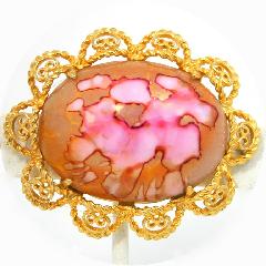 Pink Cabochons Painted (hand/Transfer) Brooch