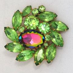 Green Navettes Multi-Color/Shaded Brooch