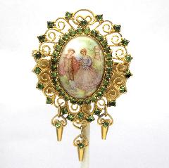 Green Dentelle Painted (hand/Transfer) Brooch