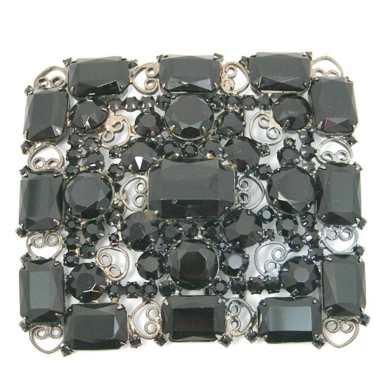 Front view of Black (jet) Emerald Cut Belt Buckle