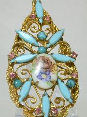 Blue Navettes Painted (hand/Transfer) Brooch