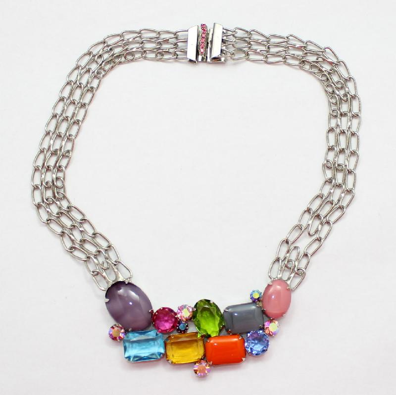 Front view of Multiple Colors Emerald Cut Necklace