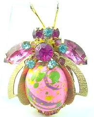Pink Navettes Wood Brooch
