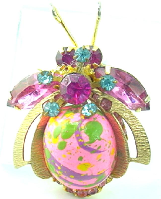 Front view of Pink Navettes Wood Brooch