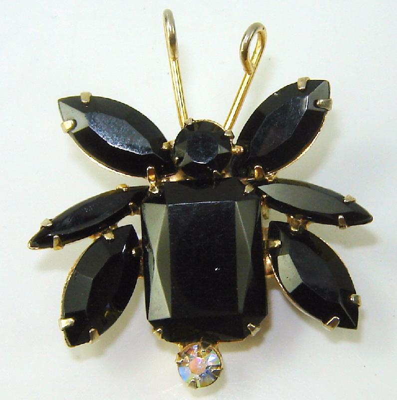Front view of Black (jet) Emerald Cut Brooch