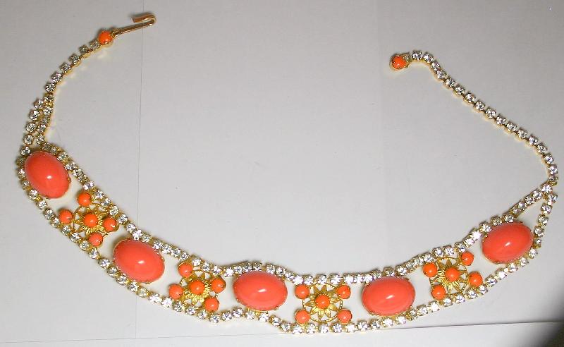 Front view of Orange Cabochons Plastic Necklace