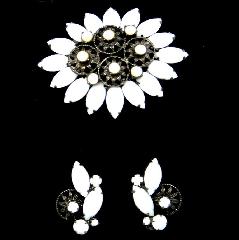 White (chalk Or Milk) Navettes Brooch