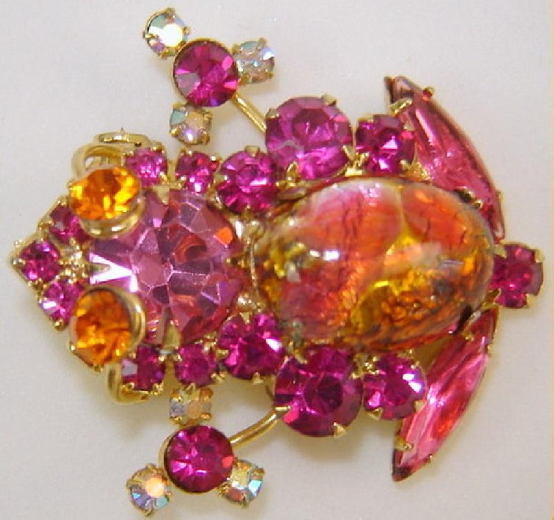 Front view of Pink Cabochons Multi-Color/Shaded Brooch
