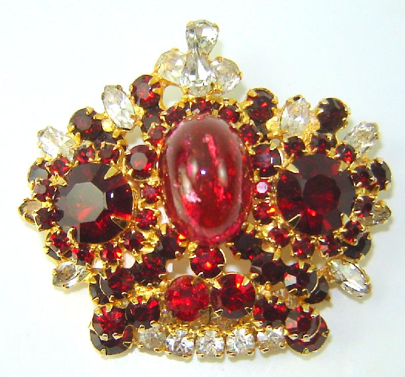 Front view of Red Cabochons Multi-Color/Shaded Brooch