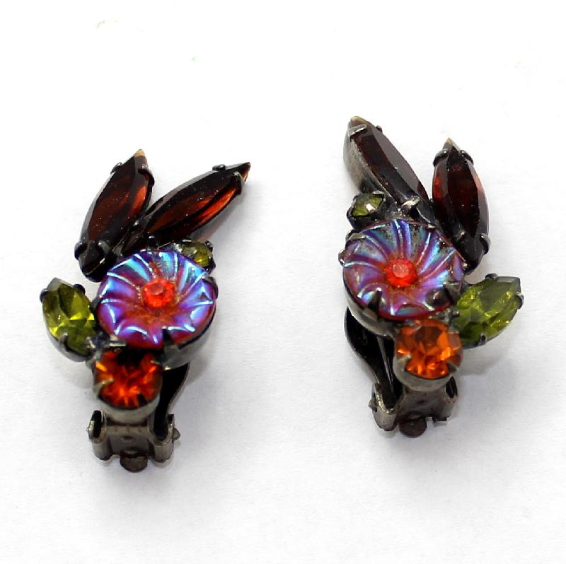 Front view of Multiple Colors Navettes Molded/Cut Earrings Clip