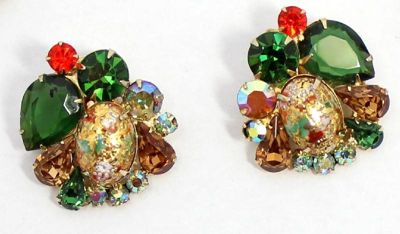 Front view of Multiple Colors Pear Painted (hand/Transfer) Earrings Clip