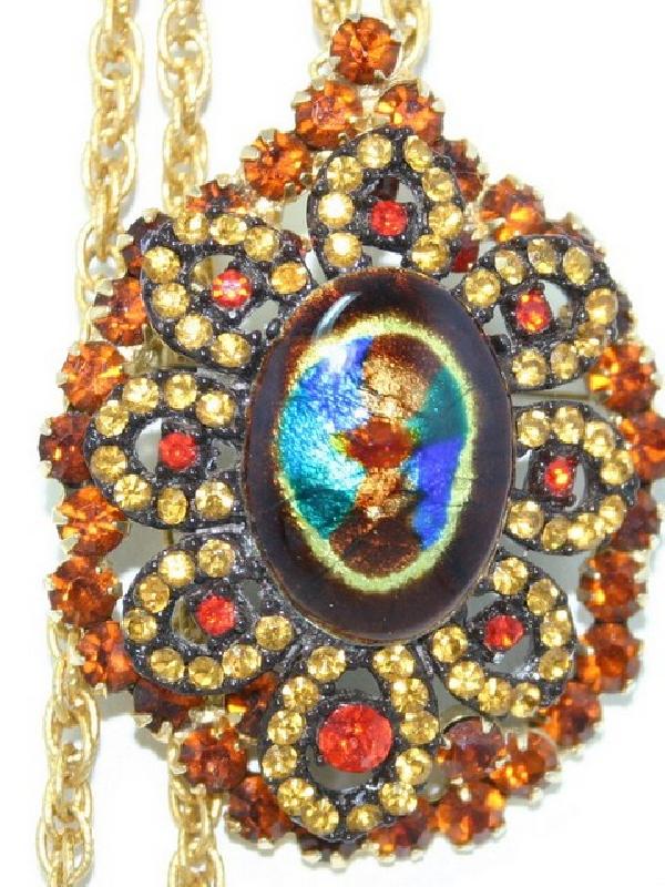 Front view of Topaz Cabochons Painted (hand/Transfer) Pin Pendant