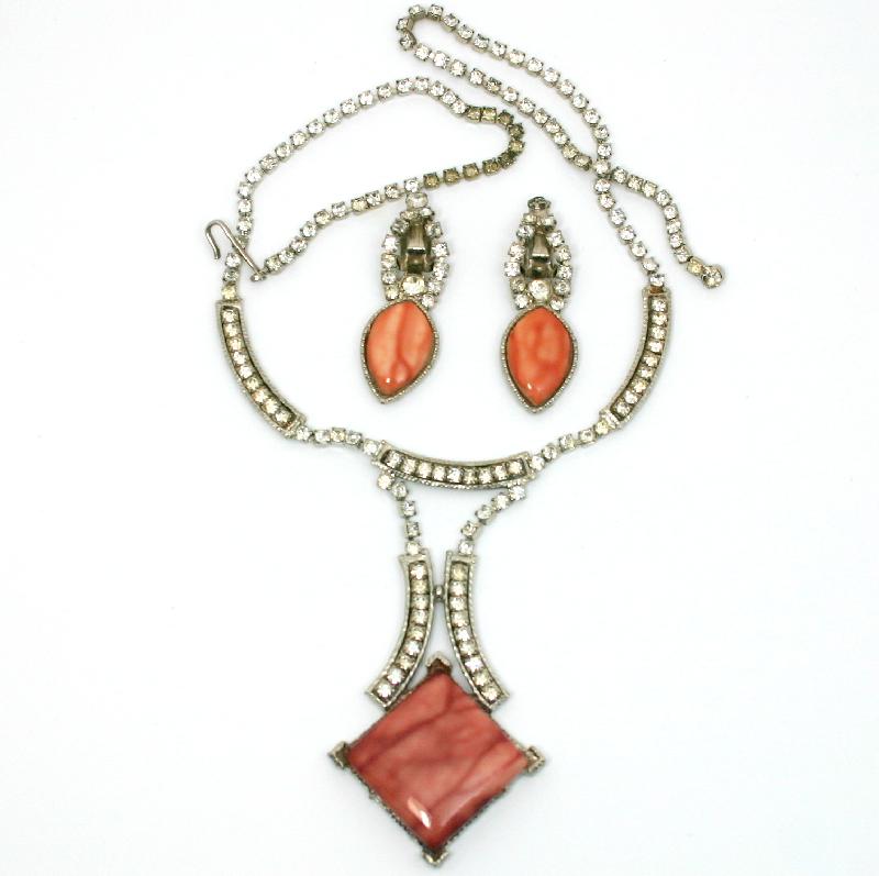 Front view of Pink Square Plastic Necklace