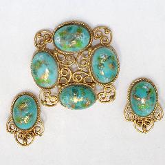 Turquoise Cabochons Painted (hand/Transfer) Earrings Clip