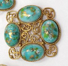 Turquoise Cabochons Painted (hand/Transfer) Brooch
