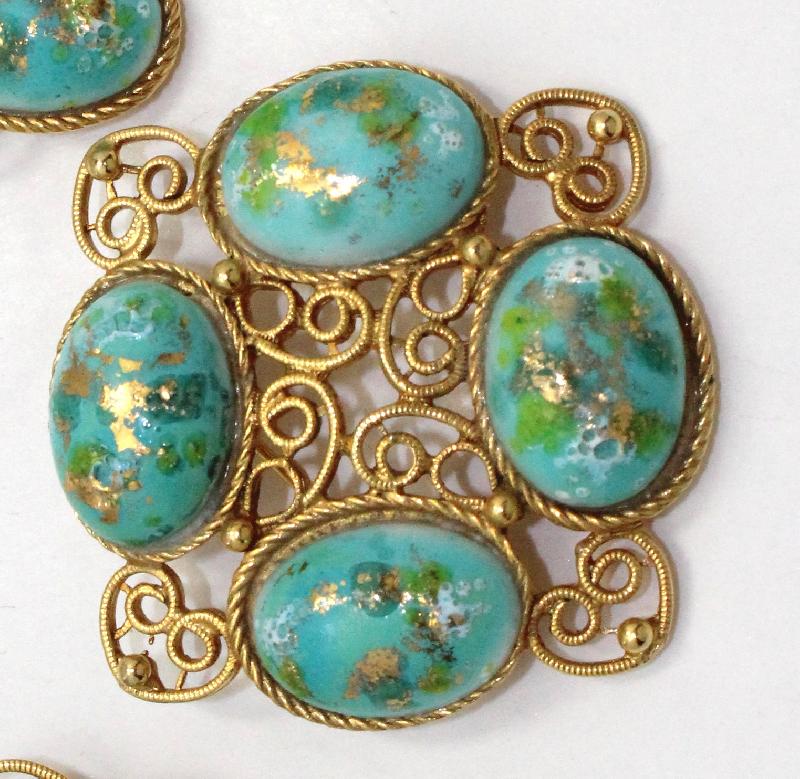 Front view of Turquoise Cabochons Painted (hand/Transfer) Brooch
