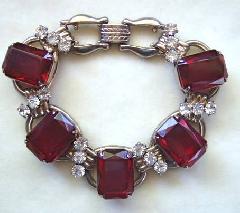 Red Emerald Cut Bracelet 5 Link