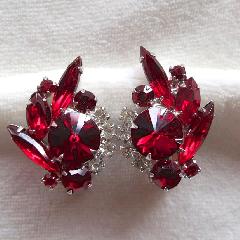 Red Navettes Rivoli/Margarita Earrings Clip