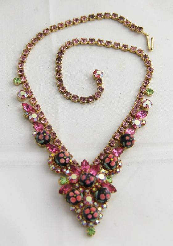 Front view of Pink Navettes Painted (hand/Transfer) Necklace