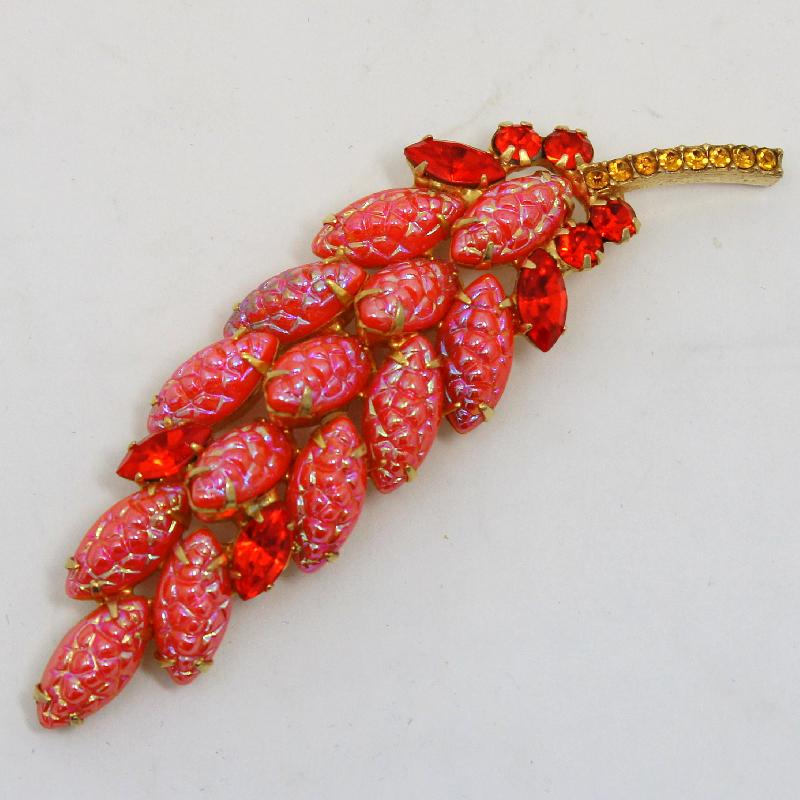 Front view of Orange Navettes Molded/Cut Brooch