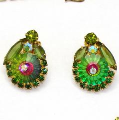 Green Navettes Rivoli/Margarita Earrings Clip