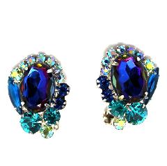 Blue Oval Multi-Color/Shaded Earrings Clip