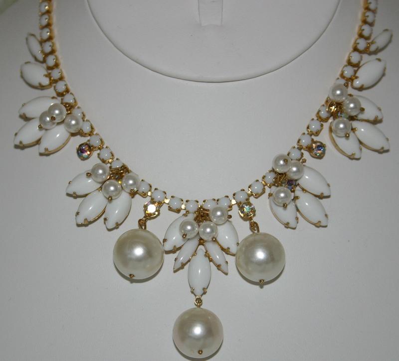Front view of White (chalk Or Milk) Navettes Necklace
